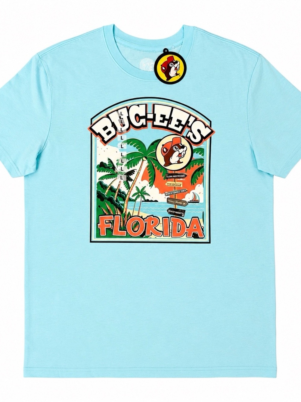 Buc-ee’s Florida T-Shirt Men’s Size L Light Blue NWT Beach Graphic Tee